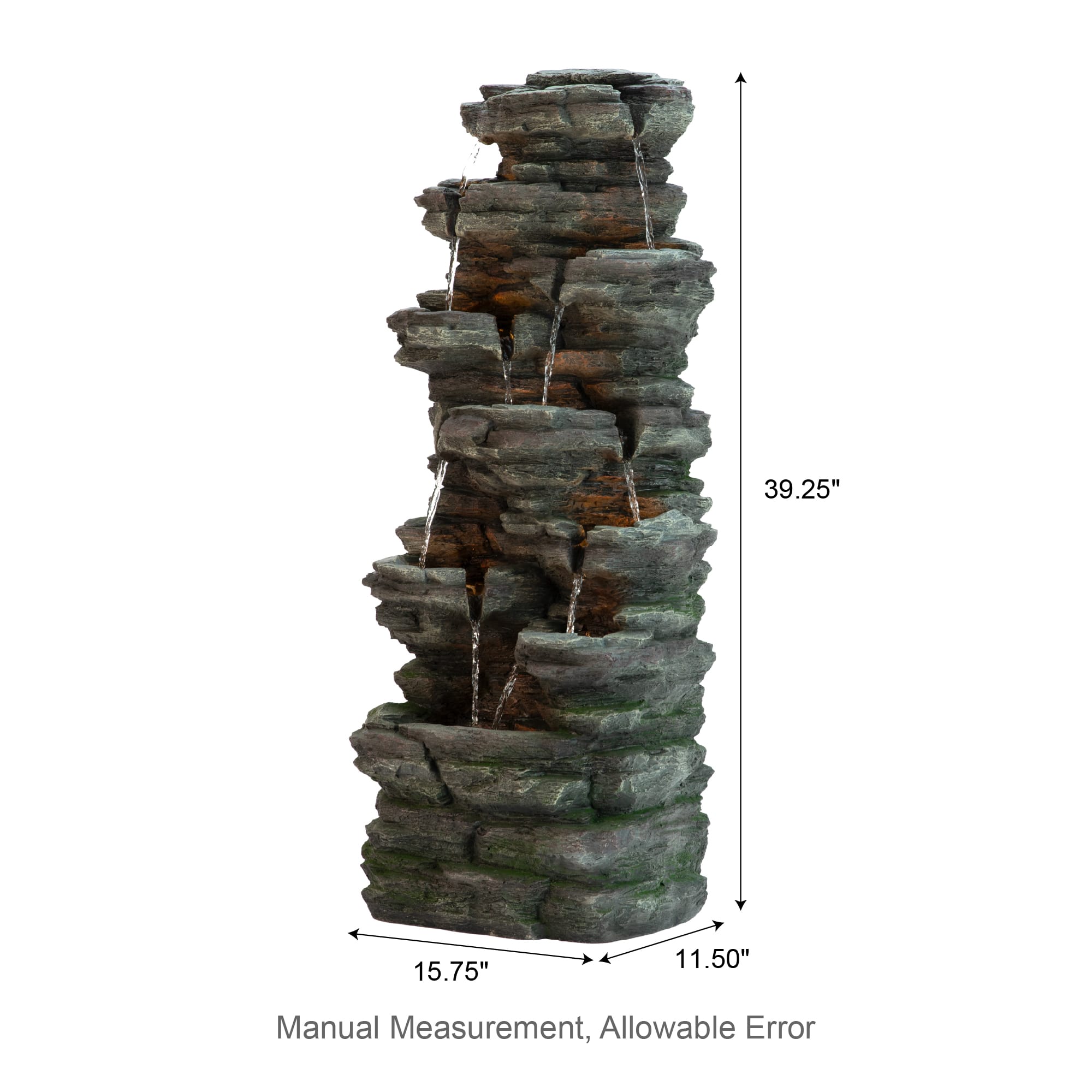 Glitzhome® 39.25" LED 9-Tier Cascading Rock Polyresin Outdoor Fountain